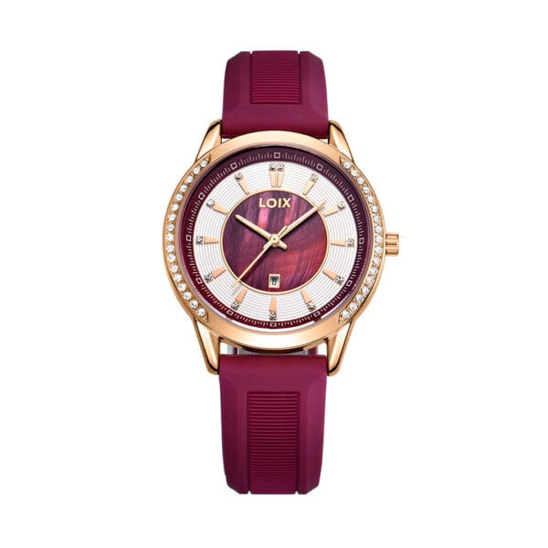 Reloj dama L1228-2 Vinotinto tablero blanco con vinotinto