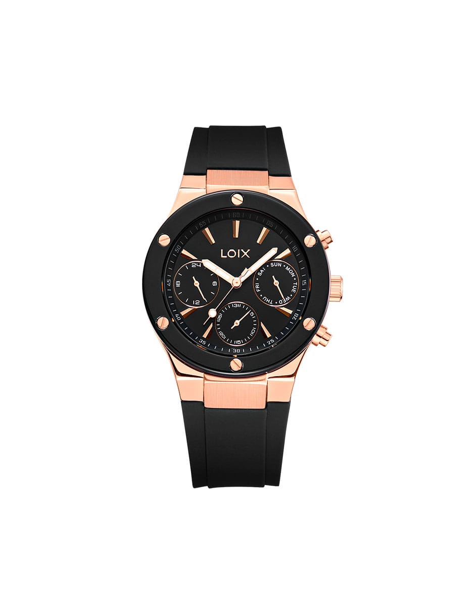 Reloj mujer referencia LA1126-2 Negro con oro rosa, bisel negro, tablero negro