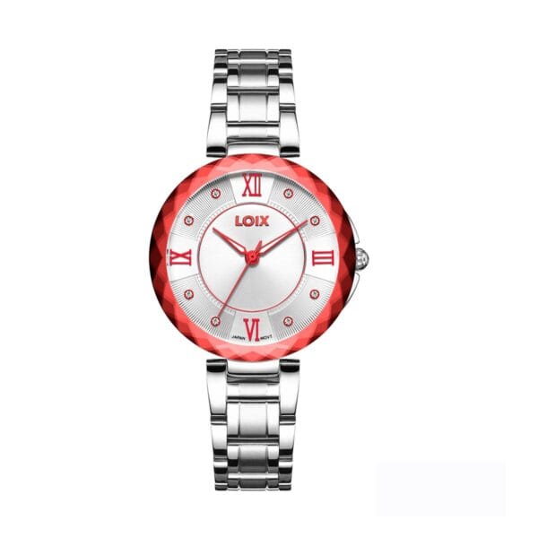 L1162-6 Reloj Mujer L1162-6 Plateado con bisel rojo. tablero plateado