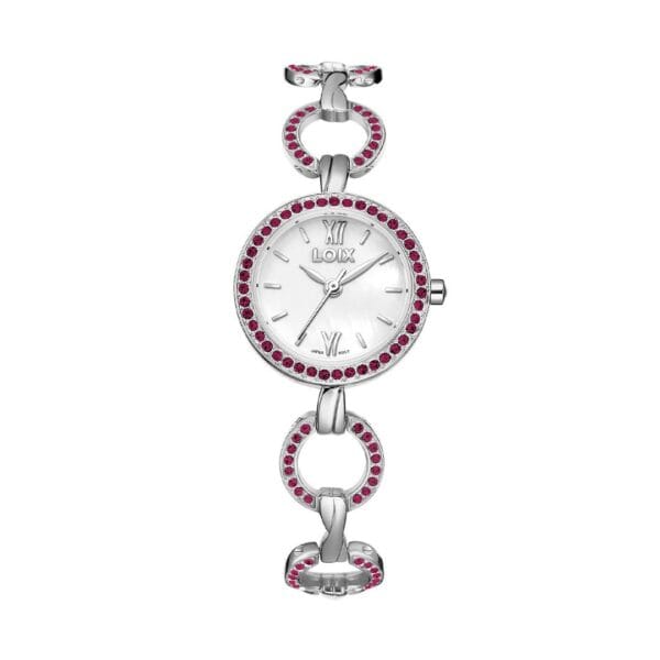 L1187-4 Reloj Mujer L1187-4 Plateado con piedras moradas. tablero blanco