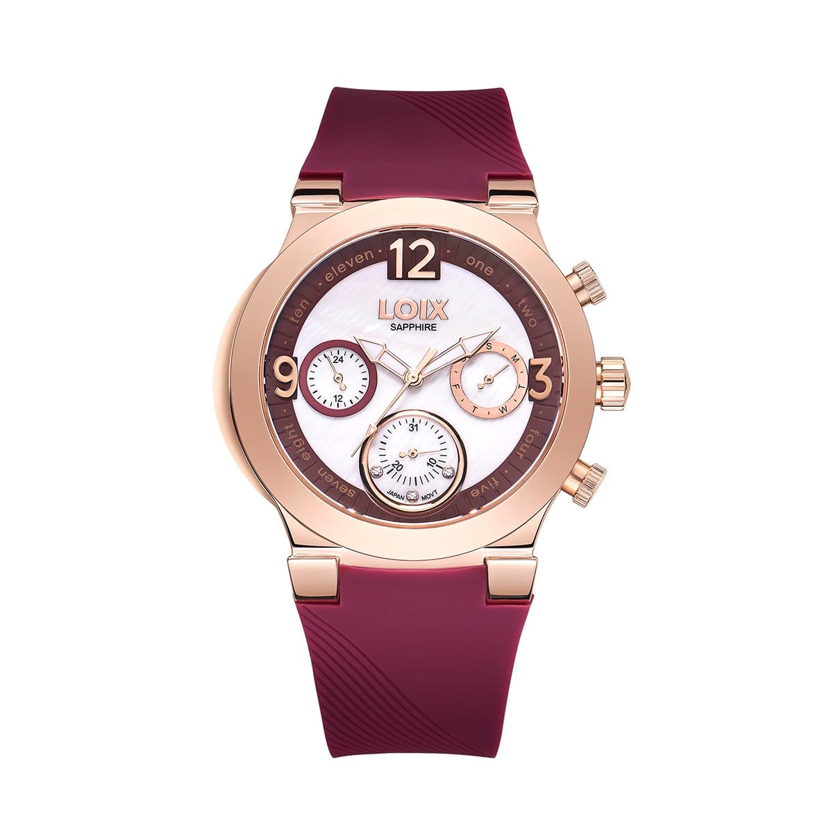 LA1124-3 Reloj mujer LA1124-3 Vinotinto con oro rosa. tablero blanco